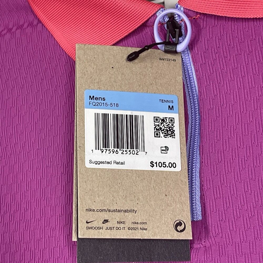 Nike Polo Shirt Men Medium Pink Fuchsia Dri-FIT ADV Slam Tennis Court Colorblock - Picture 5 of 9